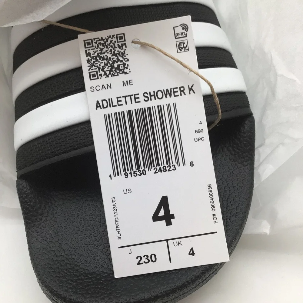 Adidas Adilette Shower K Kids Slides Black White G27625 Size 4 NEW